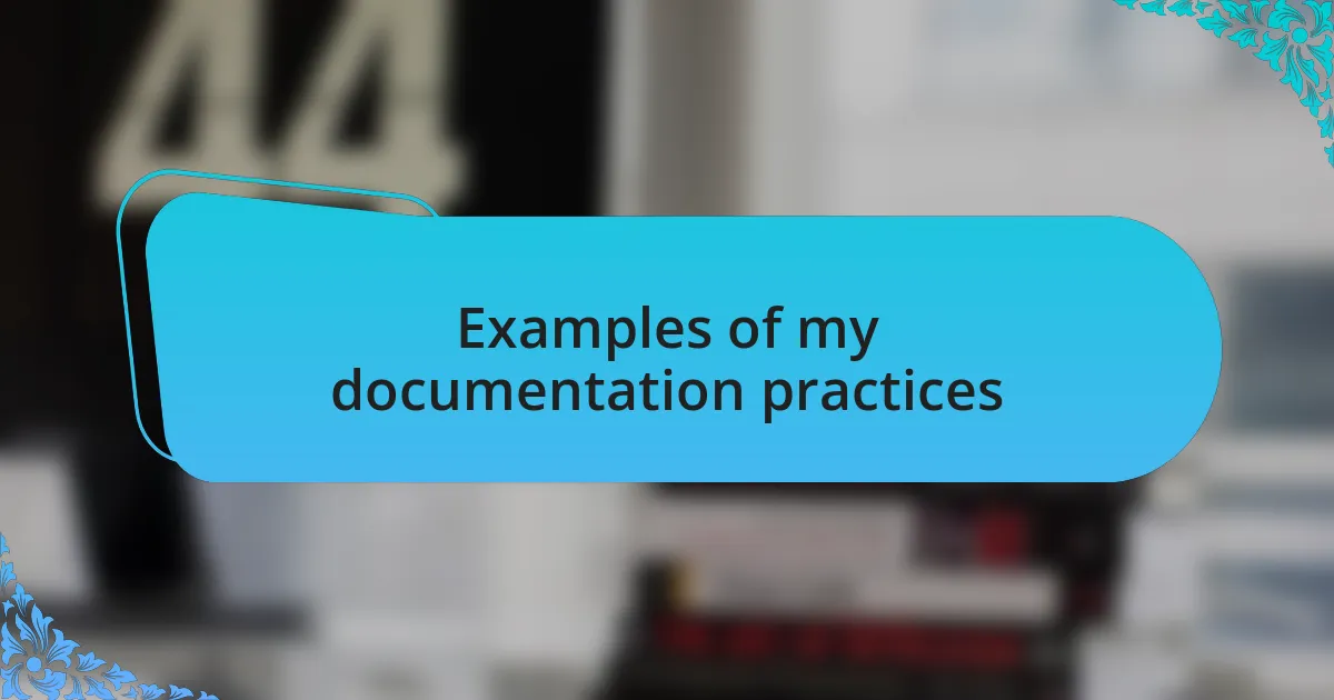Examples of my documentation practices